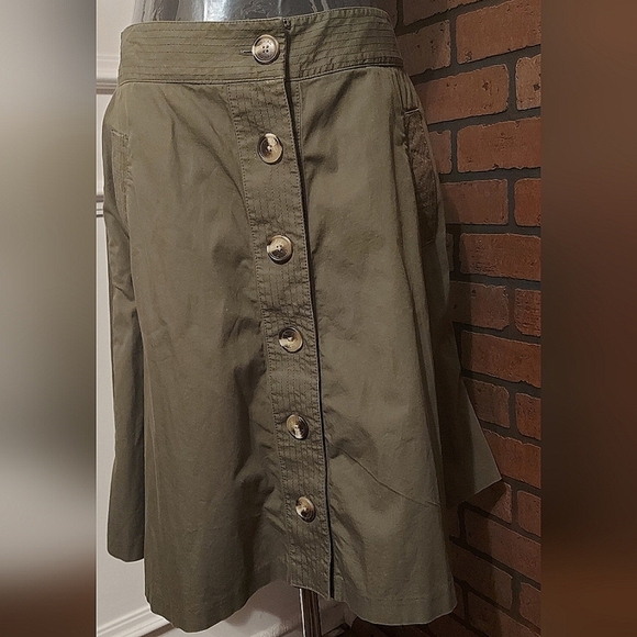 Olive Green Button Front Skirt Size 6 Preppy Utility Academia - Picture 2 of 11